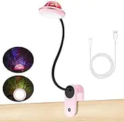 LED Folding Book Light for Reading In Bed, 2W Dimmable Reading Lamps for Kids, with mini Projector Lamp Night Light USB Rechargeable, 6000K Cool White Touch Control for Bedroom Living Room (Pink)JBZ