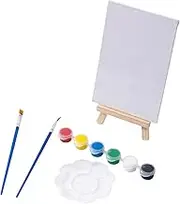 AIMALL Mini Painting Easel Art Set for Kids – 13x18cm Small Canvas Board with Brushes, Colourful Paints, Palette & Wooden Stand for DIY Drawing and Crafts