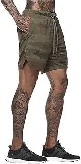 [Generic] Mens Elastic Waist 2 in 1 Shorts Breathable Quick-Drying Short Gym Exercise Jogging with Built-in Pocket Short-pant