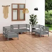 6 Piece Garden Lounge Set Grey Solid Pinewood - Modular Outdoor Sofa Set with 6 Corner Sofas for Patio, Durable Wooden Design, Relaxing Outdoor Furniture, Comfortable and Customizable Seating Solution