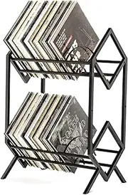 RUILALIFE 2-Tier-Vinyl-Record-Storage-Holder With Dividers, 200 LPs Albums Storage Rack Shelf, Steel Music Records Display Shelf Organizer For Book, Magazine, Files,Matte Black