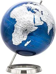 EXERZ 30CM World Globe - Stainless Steel Ring Standing, Packaging in Premier Kraft Box, Perfect for Gifting - Metallic Blue (30cm Diameter)