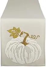 DII Fall Table Décor Embroidered Tabletop for Thanksgiving Dining, Table Runner, 14x70, White Pumpkin