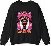 [Generic] Gamer Girl Can't Hear You I'm Gaming Video Game Cute Headset Sweatshirt for Adults Crew Neck Long Sleeve Pullover