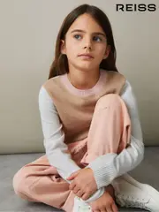 Reiss Camel Audrey 9-13 yrs Wool Blend Striped Crew Neck Jumper (E54523) | $80