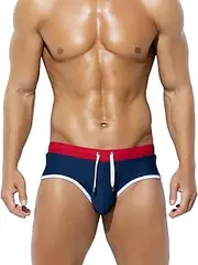 [Casey Kevin] Men's Swim Briefs Sexy Bikini Contrast Color Swimsuit Low Waist Swimming Briefs with Drawstring MK4039 1pcs
