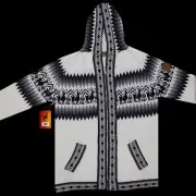 WOMEN HANDMADE ANDEAN ALPACA WHITE ZIP HOODIE SWEATER SZ XL SLIM FIT