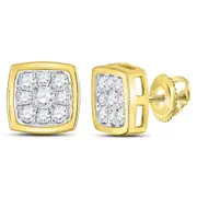 14k Yellow Gold Round Diamond Square Cluster Stud Earrings 1/2 Cttw