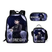 Three-piece Set Wednesday Addams Student School Bag Bag Adams Family Wednesday Children's Backpack Lightening Zipper Shoulders 14