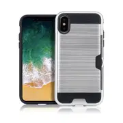 2Pcs Brushed Texture Shockproof Tpu + Pc Case For Iphone Xs Max With Card Slots (Silver)