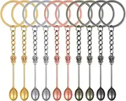 [Xyulaan] 10PCS Mini Spoons Keychain Metal Tiny Spoon Necklace Pendant Small Shovel Teaspoon with King Queen Crown Pendant Key Ring for Salts Sand Coke Coffee Spices Powder Glitter Filling Vials Keychain Charms