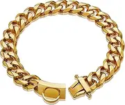 W/W Lifetime Gold Dog Chain Collar Walking Metal Choke Collar with Design Secure Buckle,18K Cuban Link Strong Heavy Duty Chew Proof for Large Dogs American Pitbull German Shepherd(19MM, 24")