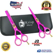 HAIR CUTTING THINNING MEN WOMEN BARBER SALON SCISSORS SHEARS SET KIT (5.5") PINK