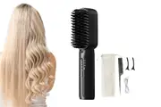 Mini Hair Straightener Portable Rechargeable Negative Ion Straightening Hair Comb Brush-Black