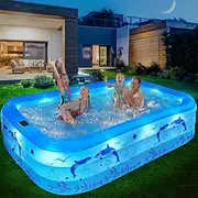 LanPool Inflatable Pool with Lights, 270cm Giant Family Inflatable Swimming Pool for Kids,Adults, Blowup Pool Solar Powered,Large Kiddle Pool,Oversized Thickened Pool for Backyard-Blue