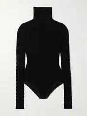 [Alaïa] Alaïa - Open-knit Turtleneck Bodysuit - Black - FR 42 FR 42 Black