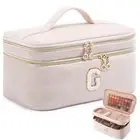 Initial Makeup Bag Organizer,Personalized Double Layer Train Case, Travel Toi...