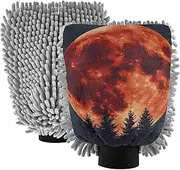 XYMZR Moon Red Forest Absorbent Microfiber Car Wash Mitt, Funny Cute Anime Scratch Free for Cars Cleaning, Home Cleaning Mitts, 2 Pack, 10.24” L x 7.09” W