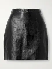 [Nour Hammour] Nour Hammour - Serena Croc-effect Leather Mini Skirt - Black - FR 42 FR 42 Black
