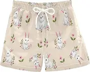 [RPLIFE] Boys' Swim Shorts & Trunks, Anti Chafe Swim Trunks Boys 2 T, Cute White Rabbits