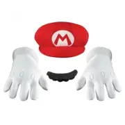 Licensed Super Mario Bros Child Mario Costume Accessory Kit Hat Mustache Gloves