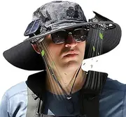 [RWGKCDB] Wide Brim Solar Fan Outdoor Fishing Hat, Solar and USB Charging Sunscreen Sun Hat for Men Women (Color : Dark Gray Ink)