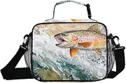 Trout Jump Vintage Insulated Lunch Box for Women Men - Ideal for Work, Picnics - Includes Adjustable Shoulder Strap