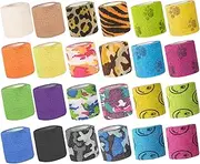24Pack Self Adhesive Tape Vet Wrap Flex Bandages Leg Wrap Adherent Non-Woven for Dog Cat Horse Pet Animals Ankle Sprains & Swelling 2 Inch 5 Yards (Assorted Patterns)