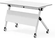 YVYKFZD Folding Conference Table, Flip Top Foldable Meeting Tables, Rolling Training Table with Caster Wheels, White Portable Conference Room Table, for Office, Classroom(1Pcs,47.2"x15.7"x29.5")