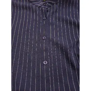 轉賣藍色直條紋綁帶長袖襯衫洋裝（077）