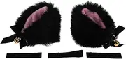 X AUTOHAUX Motorcycle Helmet Accessories Decoration Furry Ears with Bells for Motorcycle Bicycle Skiing Helmets Black Pink Plush Sticker 1 Set