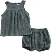 [LOOLY] Baby Outfits Unisex Girls Boys Cotton Linen Blend Tank Tops and Bloomers