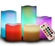 LED Lytes Flameless Candles Set of 3 Ivory Wax Flickering LED Auto Off w/ Remote