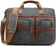 CoolBELL 17.3 Inches Laptop Messenger Bag Protective Shoulder Bag Canvas Business Briefcase Multi-Functional Computer Case for Men/Women/College/School (17.3 Inches, Canvas Dark Grey)