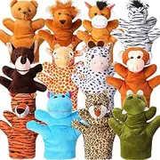 12 Pieces Hand Puppet Zoo Animal Plush Puppets Cute Animal Hand Puppets Plush Pretend Toys Educational Toys with Tiger Lion Monkey Bear Leopard Design for Telling Story Teaching Role Play (Cute)