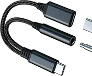 WASRUYI USB C to 3.5mm Headphone Adapter 2in1 Charger AUX Jack Splitter for iPhone 16/15 Pro Max, Samsung S23/S24 Ultra, Galaxy, Android, iPad Air4, DAC Audio Stereo Accessories