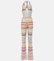 [Missoni] Missoni Zigzag halterneck lamé jumpsuit UK 16 multicoloured