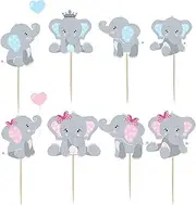 48 Pieces Baby Shower Elephant Cupcake Toppers Blue & Pink Double Sided Elephant Cake Topper Decorations Elephants Theme Birthday Party Supplies