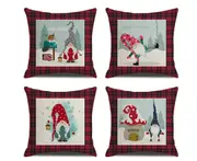 P47 4PCS 45*45cm Santa Claus Pattern Linen Pillowcase Printed Throw Pillow Cushion Cover Home Furnishing Decoration