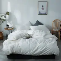在飛比找Yahoo!奇摩拍賣優惠-純色水洗棉床包床單四件組素色純棉套件薄被套枕套單人雙人床棉寢