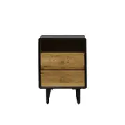 6IXTY Twin 2-Drawer Wooden Bedside Table Nightstand - Black / Natural