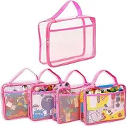 VERONLY Toy Zippered Blocks Set Storage Bags for boy girls - 4PC Large PVC Storage Organizer Bags with Mesh Side Pockets for Puzzle, Clay, Book, Small Models and Mini Plush Toys, L: 9”x3”x11.8” (Pink)