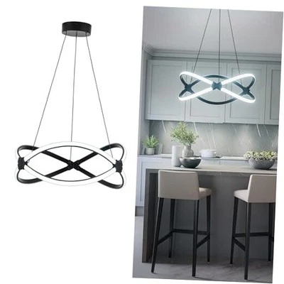 Modern LED Chandelier, Black Pendant Light, Adjustable Height Black-2 Lights