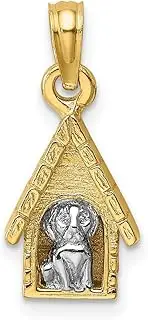[JewelryWeb] 14ct Two tone Gold 3 d Animal Pet Dog Inside Dog House Two color Charm Pendant Necklace Measures 18.4x8.9mm Wide
