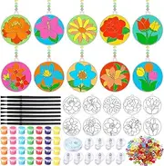 WinnerWhy 30 Sets Spring Flower Suncatchers Window Art Kits, Mother's Day Floral DIY Sun Catchers Crafts Paint Your Own Window Ornaments for Boys Girls Classroom Home Party Birthday Activity Decor