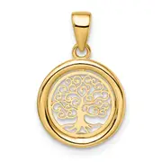 14K Yellow Gold Polished Tree Of Life Circle Pendant