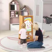 Costway2-in-1 Baby Standing Tower with 3 water-based pens and Adjustable Footstep-Natural