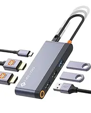 NOVOO USB C Docking Station Dual Monitor, 6-in-1 USB-C to Dual HDMI Adapter with 4K 60HZ HDMI, 100W PD, 4 USB Ports, USB C Hub Multiport Adapter Thunderbolt 3/4 Dock for Dell HP Lenovo,MacBook Pro Air
