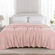 TOONOW Fleece Bed Blanket Queen Size 90x90 inches, Super Soft Fluffy Fuzzy Plush Blanket Geometric Pattern Cozy Microfiber Flannel Blankets for Couch, Bed, Sofa, Light Pink