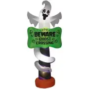 9 Foot Tall Beware Ghost Crossing Sign Halloween Light Up Airblown Inflatable